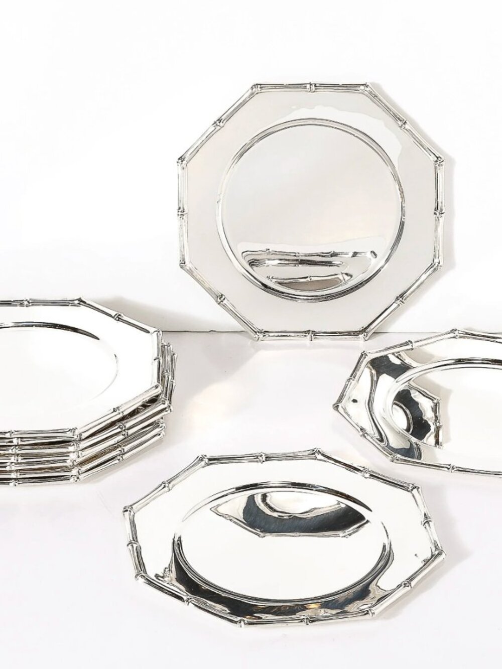 Eight Tiffany & Co. Sterling Silver Bamboo Pattern Charger/Dinner Plates